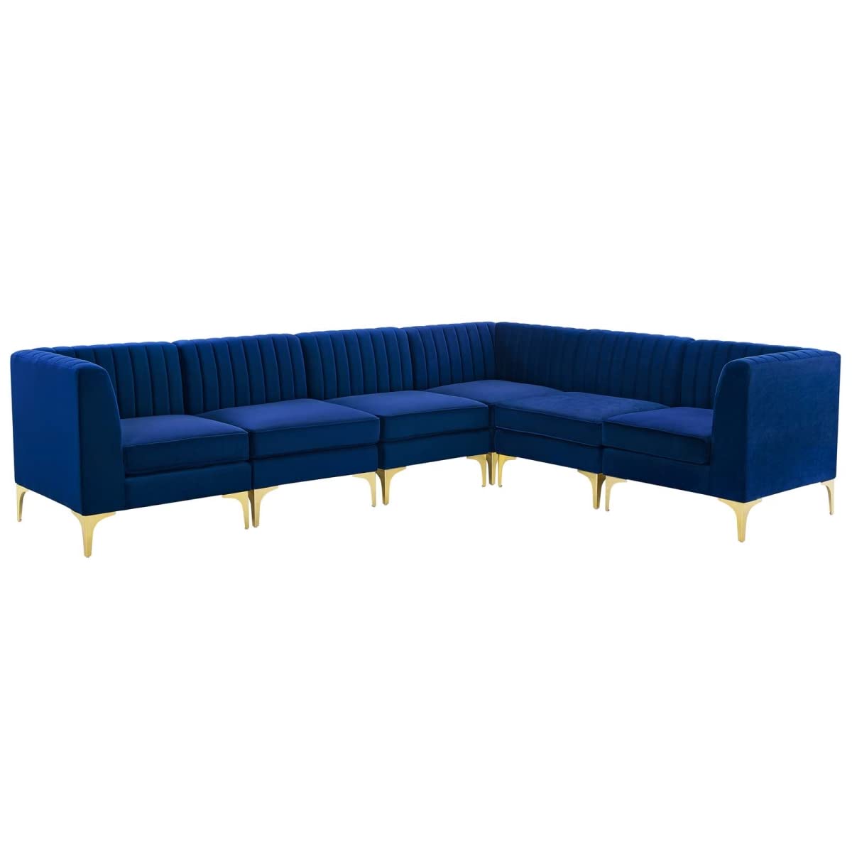 Modway Furniture Eei-4352-Nav Triumph Channel Tufted Performance Velvet Sectional Sofa Navy - 6 Piece